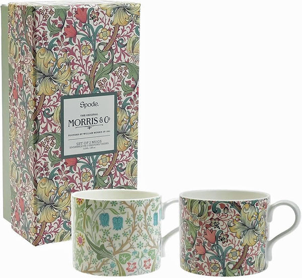 Spode Morris & Co Golden Lily and Blackthorn Porcelain Mugs, Set of 2 in a Gift Box