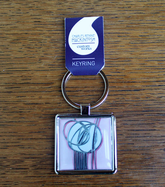 Charles Rennie Mackintosh Pink Rose Metal Key Ring