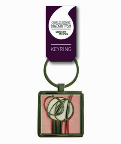 Charles Rennie Mackintosh Pink Rose Metal Key Ring