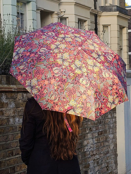 Morris & Co Fulton Minilite UV Golden Lily Pink Folding Umbrella