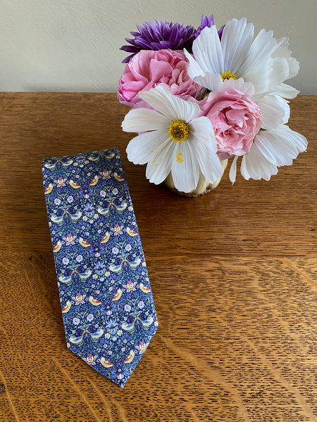 Fox & Chave William Morris Strawberry Thief Blue Silk Tie