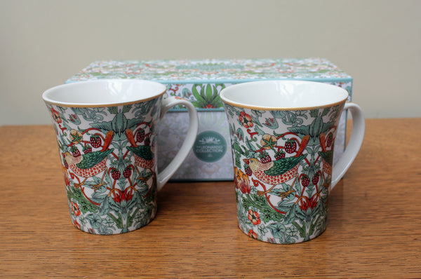 Set of 2 William Morris Strawberry Thief Fine China Mugs