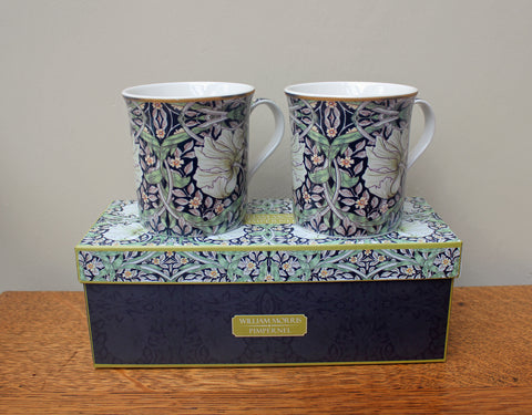 Set of 2 William Morris Pimpernel Black Fine China Mugs