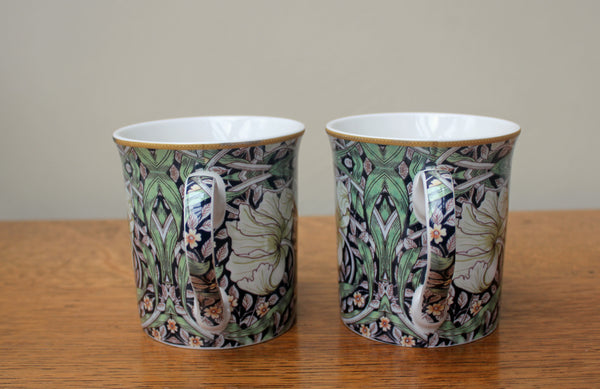 Set of 2 William Morris Pimpernel Black Fine China Mugs