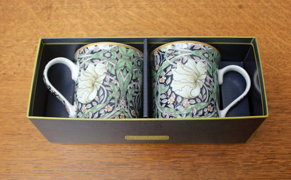 Set of 2 William Morris Pimpernel Black Fine China Mugs