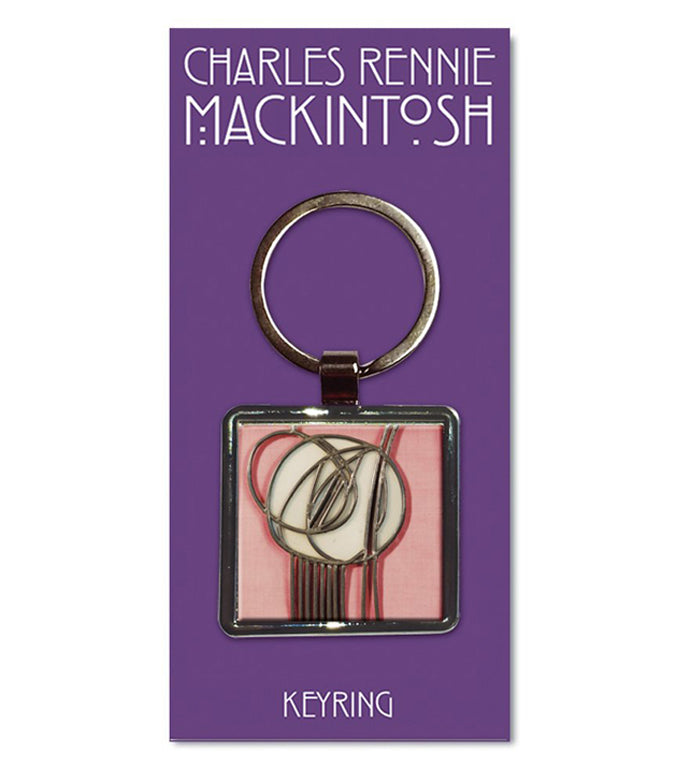 Charles Rennie Mackintosh Pink Rose Metal Key Ring