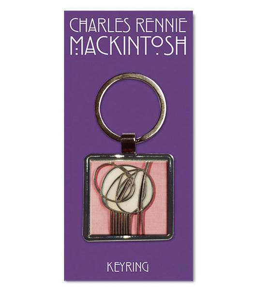 Charles Rennie Mackintosh Pink Rose Metal Key Ring