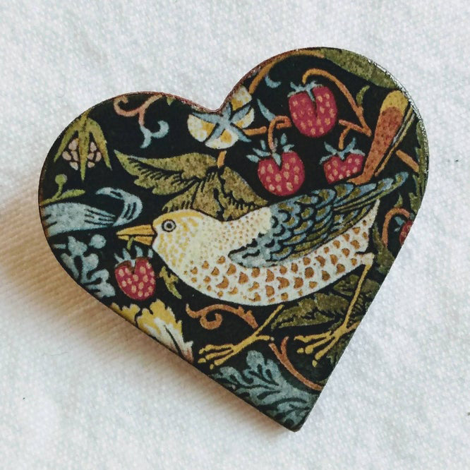 Stockwell Ceramics Strawberry Thief Heart Brooch