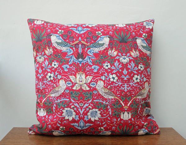 William Morris Strawberry Thief Minor Red Cushion