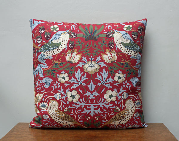 William Morris Strawberry Thief Red Cushion Cover