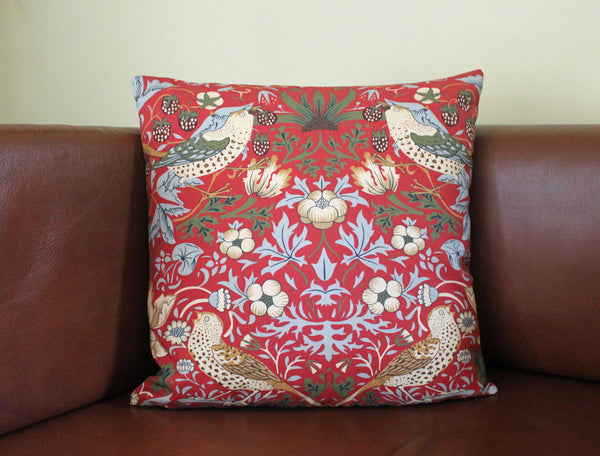 William Morris Strawberry Thief Red Cushion