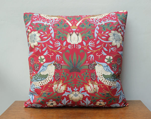 William Morris Strawberry Thief Red Cushion