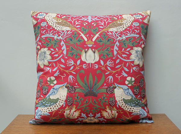 William Morris Strawberry Thief Red Cushion Cover