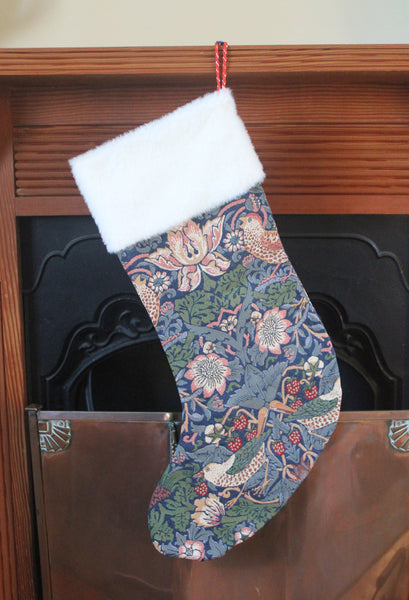 Signare Tapestry William Morris Strawberry Thief Blue Christmas Stocking