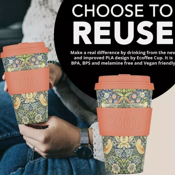 Reusable Sustainable Ecoffee Cup William Morris Strawberry Thief 14oz