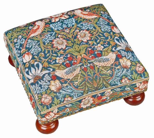 <p>Fine quality cotton jacquard tapestry footstool in William Morris Strawberry Thief design.</p>