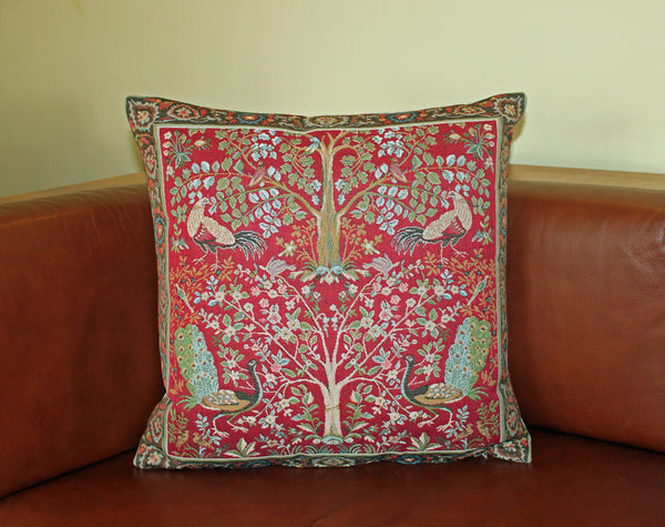 Hines of Oxford William Morris Birds and Trees Red Tapestry Cushion