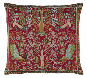 Hines of Oxford William Morris Birds and Trees Red Tapestry Cushion