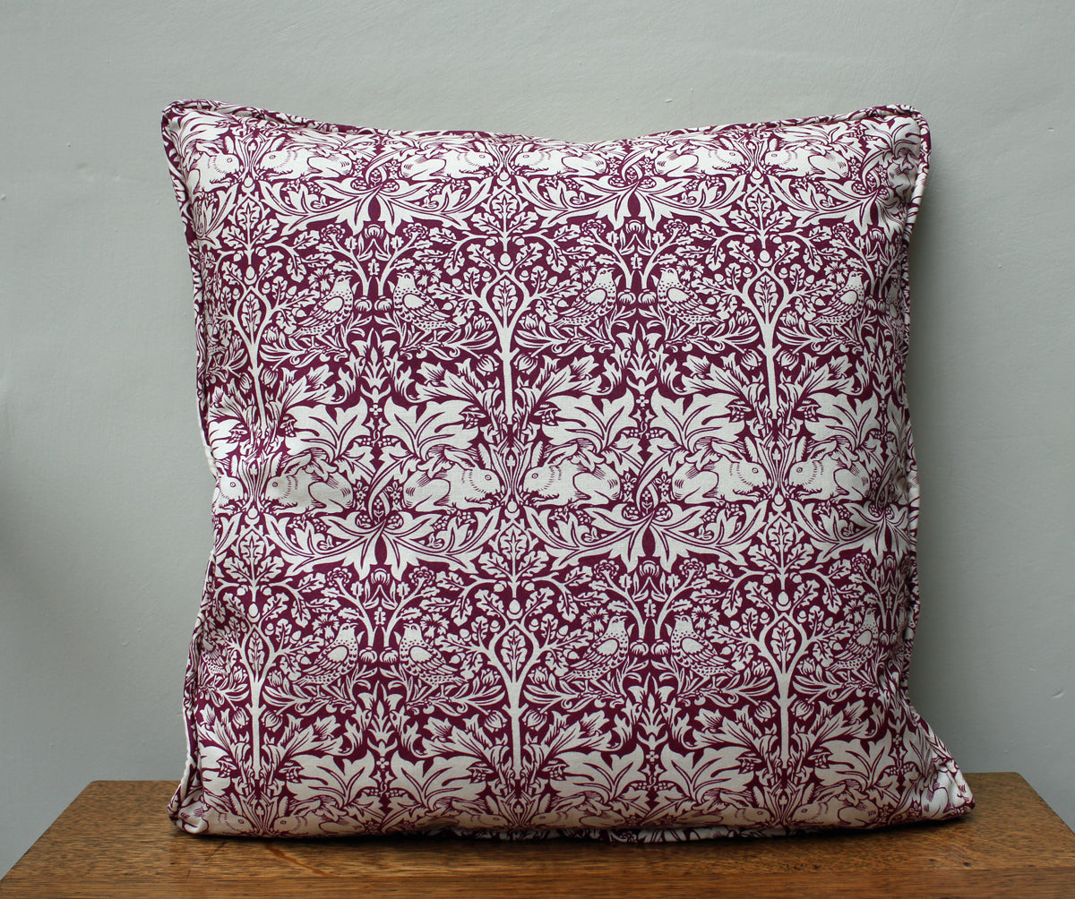 William Morris Brother Rabbit Red Cushion Piped Edge