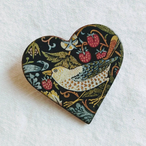 Stockwell Ceramics Strawberry Thief Heart Brooch