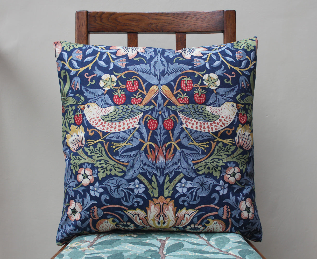 William Morris Strawberry Thief Indigo Cushion Cover: Morris & Co fabric