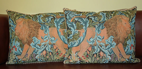 Hines of Oxford Pair of William Morris The Forest Lion Tapestry Cushion 15" x 19"